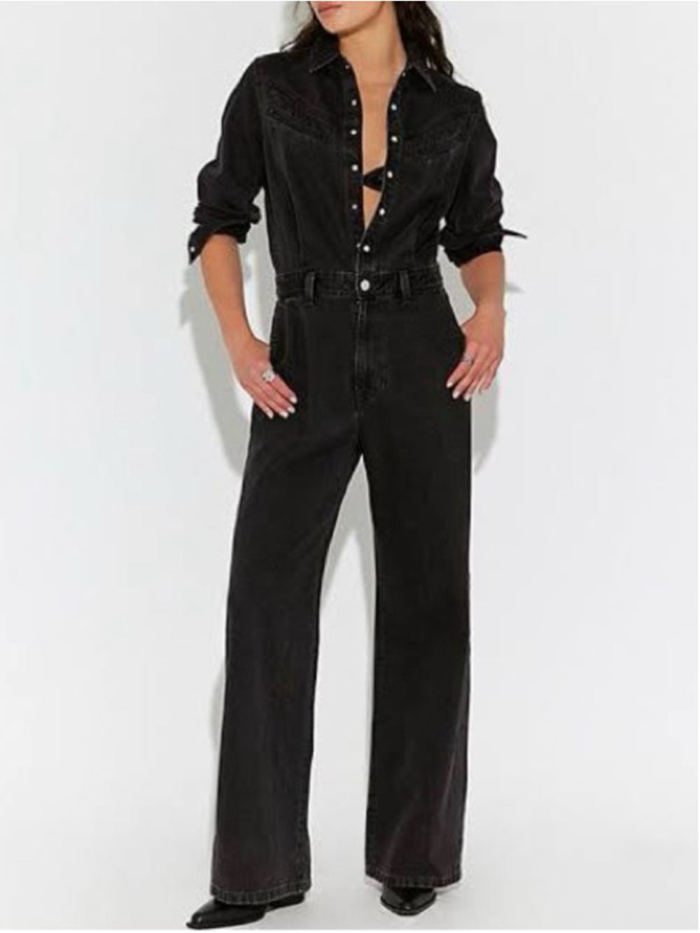 Levis Rinoa Women's Small Black Denim Wide Leg Jumpsuit NWT Americana Classic